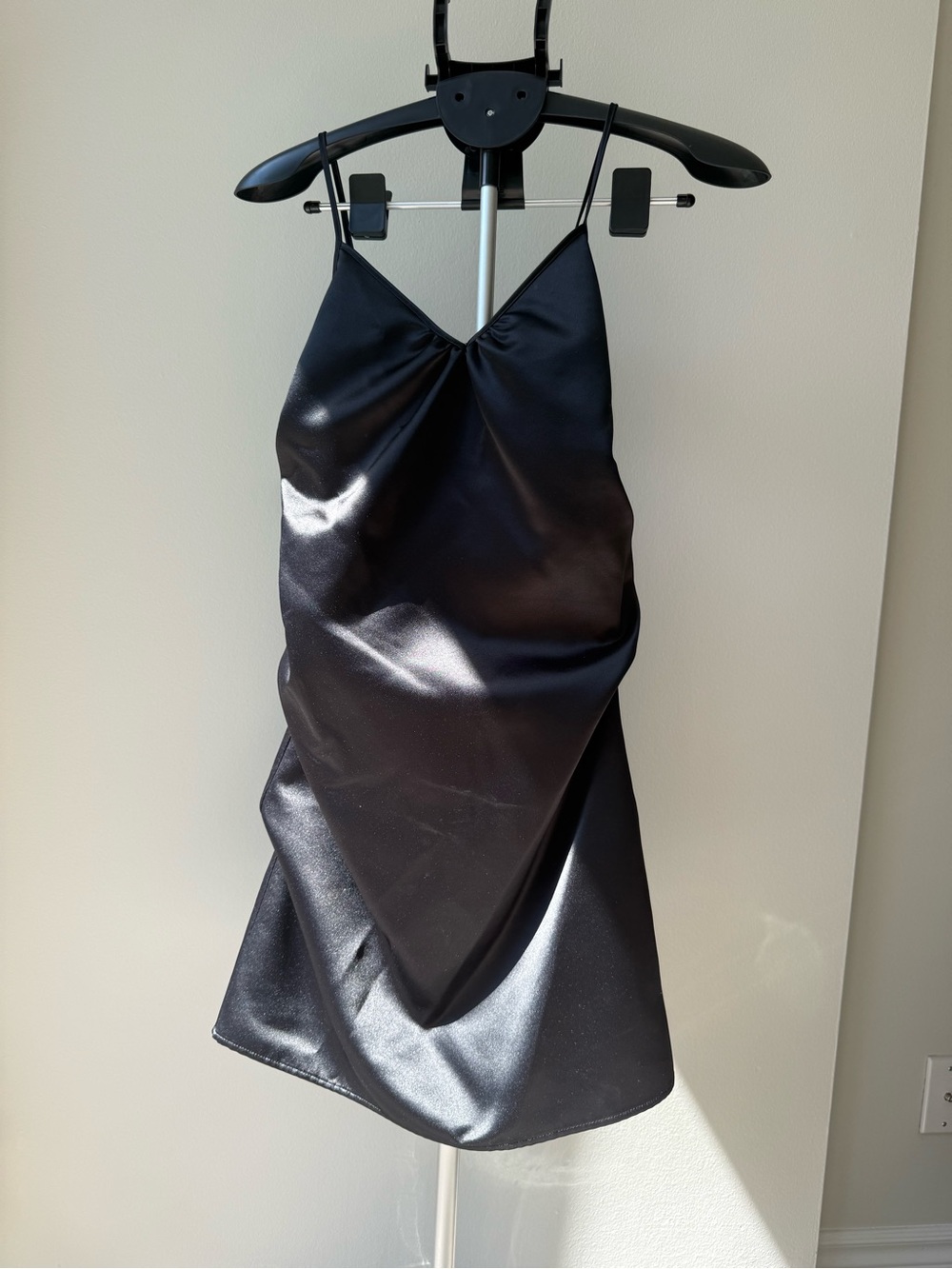We11done Black Satin Slip Dress with V-Neck NEW